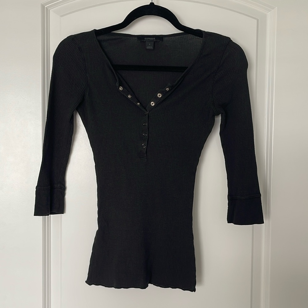 Express Women’s Black Button Front Henley Top Size Small S